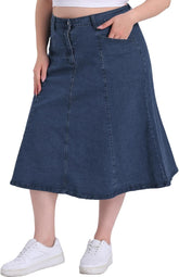 Agnes Orinda Women's Plus Size Denim Skirts Vintage High Waist with Pockets A-Line Midi Jean Skirt