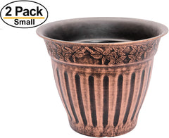 Doric Order Inspired Set of 2 Fancy Plastic Planters 10X8 in Nursery Flowerpot for Indoor Outdoor Garden Patio Office Home Decor Long Lasting Lightweight (Copper-DO)