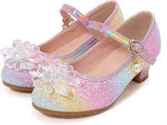 Girls Dress Flat Toddler Princess Glitter Flower Big Kids Shoes Mary Jane Low Heels for Party Wedding Flat