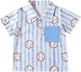 Toddler Boys Short Sleeve Cartoon Baseball Prints Gentleman T Shirt Tops Youth Long Sleeve Shirts