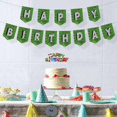 Happy Birthday Banner & Cake Topper, Miner Theme Birthday Decorations Signs TNT Bunting Garland & Centerpiece for Kids Boys Cupcake Photo Prop Backdrop Game Themed Party Supplies