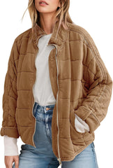 SAUKOLE Womens Winter Dolman Long Sleeve Full-Zip Quilted Jacket Coat Warm Outerwear