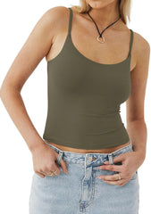PINKMSTYLE Women's Basic Double Lined Scoop Neck Tank Tops Adjustable Cami Tank Summer Sleeveless Tops