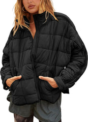 Bianstore Women's Oversized Splice Quilted Lightweight Puffer Jacket Casual Padded Coat