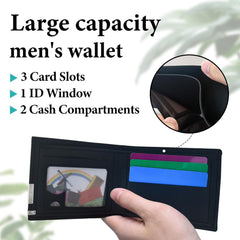 Men's Wallet Bifold Slim Wallet for Men, Minimalist Wallet for Men with 3 Card Slots, 1 ID Window, 1 Cash Slot (Black)