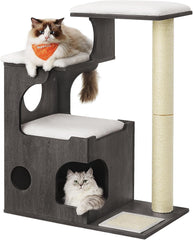 FEANDREA Small Cat Tree for Kittens, Modern Cat Tower for Indoor Cats, Cat Condo with Scratching Posts, Removable Washable Cushions, Rustic Brown UPCT122X01