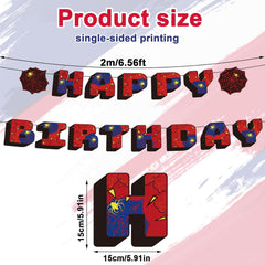 Spider Happy Birthday Banner, Cartoon Theme Happy Birthday Decoration Party Bunting Garland for Boys Girls Baby Shower Celebration Supplies