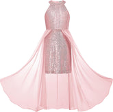 GRACE KARIN Girls Halter Neck Sequin Dress 6-14Y Kids Fancy Formal Party Prom Sparkly Pageant Birthday Graduation Dresses