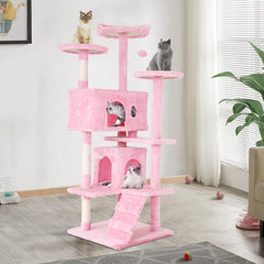 Heavy Duty Cat Tree with 70-Inch Tall Tower, 3 Perches & 2 Cozy Condos, Sisal Pole & Ladders for Large Cats, Beige