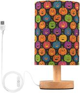 Colorful Pumpkins Print Bedside Table Lamp Small Desk Lamps Linen Fabric Shade Decorative Nightstand Lamp LED with USB Port Wood Base for Bedroom Living Room