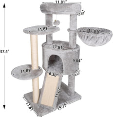 Hey-brother Gothic Cat Tree with Scratching Board, Cat Tower with Padded Plush Perch and Cozy Basket, Multi-Platform for Jump, Black and Red MPJ005BR