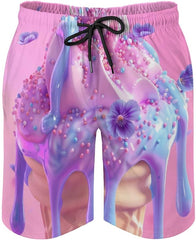 Lce Cream Men's Swim Trunks Quick Dry Hawaii Board Shorts Mesh Lining Beach Swimwear with Pockets