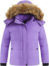 wantdo Girls' Puffy Winter Coats Thick Printed Quilted Jacket with Faux Fur Hood