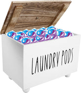 Laundry Pods Container with Lid, Solid Wood Laundry Pod Holder, Multipurpose Dryer Sheet Container, Stylish Dryer Sheet Holder Laundry Detergent Container for Laundry Room Bathroom (Black)