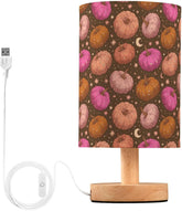 Glitter Pumpkins Star Bedside Table Lamp Small Desk Lamps Linen Fabric Shade Decorative Nightstand Lamp LED with USB Port Wood Base for Bedroom Living Room