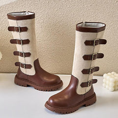 IWIHMIV Kids Riding Boots Girls Tall Boots Girl's Leather Side Zipper Knee High Riding Boots Snow Boots Warm Winter Boots