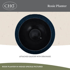 Classic Home and Garden Rosie Modern Planter w/Drainage - Contemporary Planter Bowls - Shallow Round Vases for Small Plants - Versatile Indoor & Outdoor Pots (10” Indigo Speckle)