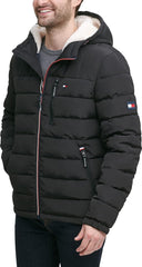 Tommy Hilfiger Men's Midweight Sherpa Lined Hooded Water Resistant Puffer Jacket