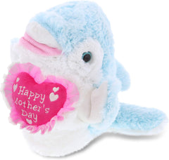 DolliBu Happy Mother's Day Dolphin Plush Hand Puppet - Cute Stuffed Animal Present with Pink Heart Message for Best Mommy, Grandma, Wife, Daughter 13 Inches