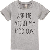 Boys Ask Me About My Mooo Cow T-Shirt Toddler Cowboy Short Sleeve Tee Tops Kids Boy Funny Summer T Shirts