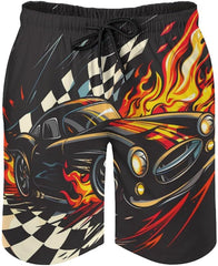 Race Sports Car Men's Swim Trunks Quick Dry Hawaii Board Shorts Mesh Lining Beach Swimwear with Pockets