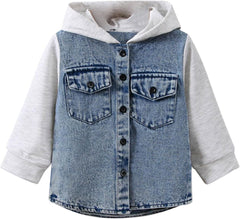 Children's T Shirt Long Sleeved Hooded Denim Patchwork Top Casual Going Out for Boys Or Girls Active Shirt