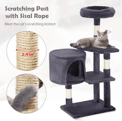 Cat Tree Tower for Indoor Cats, 37in Cat Furniture Activity Center, Kitty Play House with Sisal Scratching Post, Large Condo,Plush Toy for Kitten,Dark Gray