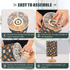 Cute Pumpkins Print Bedside Table Lamp Small Desk Lamps Linen Fabric Shade Decorative Nightstand Lamp LED with USB Port Wood Base for Bedroom Living Room