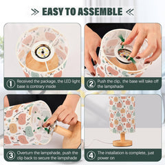 Cartoon Flower Pumpkins Bedside Table Lamp Small Desk Lamps Linen Fabric Shade Decorative Nightstand Lamp LED with USB Port Wood Base for Bedroom Living Room