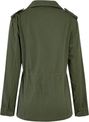 Soulomelody Women Military Anorak Jackets Zip Up Snap Buttons Parka Safari Utility Coats Outwear with Pocket