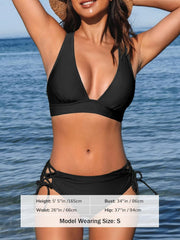 CUPSHE Bikini Set for Women Two Piece Swimsuit V Neck Triangle Top Wide Straps Cross Back Lace up Mid Rise