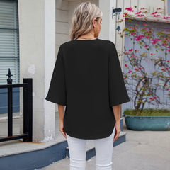 Elegant Women's 3/4 Sleeved Top Embroidered Lace V-Neck Blouse Ideal for Office & Casual Shirt Wear
