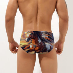 Indians Horse Men's Swimsuit Brief Beach Shorts Bikini Swimwear Sexy Swimming Trunks