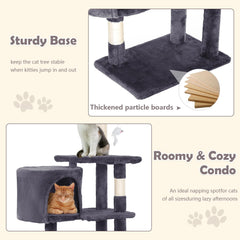 Cat Tree Tower for Indoor Cats, 37in Cat Furniture Activity Center, Kitty Play House with Sisal Scratching Post, Large Condo,Plush Toy for Kitten,Dark Gray