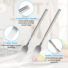 2Pcs Extendable Fork for Jokes Extended Fork 9 to 25 Inch Long Handle Forks Telescopic BBQ Forks Extendable Stainless Steel Dinner Fruit Dessert Forks for Meal and Have Fun With Families (Silver)
