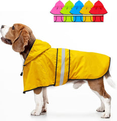 Fashion Hooded Dog Raincoat - Reflective Doggy Rain Jacket Lightweight Waterproof Dog Raincoats for Medium Dogs (Medium, Blue)