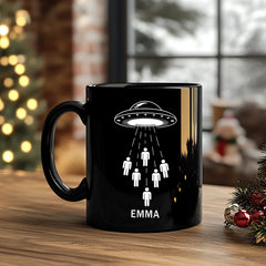 Customized Name With Alien UFO My Ride Is Here Funny Flying Saucer Kids Men Women Coffee Mug, Gift For Men, Women Coffee Cups 11oz - 15oz