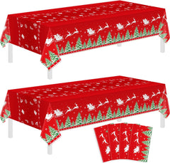 4 Pcs Christmas Tablecloth Xmas Table Cover Winter Snowflake Tablecloth Plastic Reindeer Table Cloths Christmas Tree Party Decorations Snowman Xmas Party Decor Holiday Birthday Supplies 86 x 51 Inch