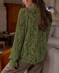 PRETTYGARDEN Women's Dressy Casual Lace Blouse Long Sleeve Button Up Shirts Tops Spring Fall Fashion Clothes