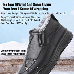 Men's Leather Slip On Platform Snow Boots Winter Warm Fur Lined High Top Non-Slip Outdoor Sneakers Boots Comfort Office Dress Walking Loafers Shoes