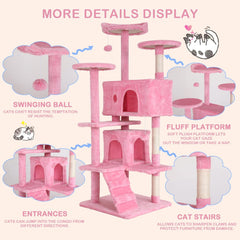 Heavy Duty Cat Tree with 70-Inch Tall Tower, 3 Perches & 2 Cozy Condos, Sisal Pole & Ladders for Large Cats, Beige