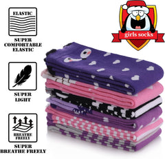 FNOVCO Girls Knee High Socks Kids Crazy Fun Gift Cute Animal Patterns Cotton Long Socks 6 Pairs
