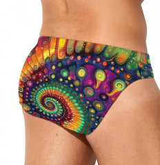 Tie Dye Spiral Print Men's Swimsuit Brief Beach Shorts Bikini Swimwear Sexy Swimming Trunks