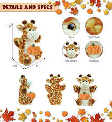 DolliBu Super Soft Giraffe Hand Puppet Stuffed Animal with Pumpkin Decor and Name Personalization - Pumpkin Plush Animal for Fall, Halloween and Thanksgiving, Pumpkin Toy for Kids, Adults - 10 Inches