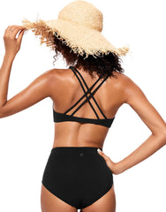 CRZ YOGA Womens V Neck Bikini Tops Twist Front Triangle Sexy Bathing Suit Criss Cross Back Swimsuit Padded