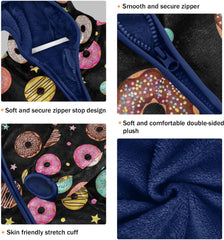 CHIFIGNO Colorful Donut Black Kids Zip up Jacket Lightweight Thick Fleece Outerwear Jackets 3T