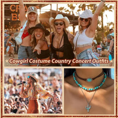 Western Necklaces for Women Cow Outfits Boho Layered Turquoise Necklaces Western Jewelry Country Concert Turquoise Jewellery