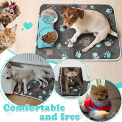 Panelee 4pcs Washable Pads Waterproof Dog Blanket Cat Bed Sofa Protector Soft Blanket Plush Reversible Throw Blanket Paw Pattern Warm for Small Dogs (Black)