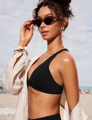 CRZ YOGA Womens V Neck Bikini Tops Twist Front Triangle Sexy Bathing Suit Criss Cross Back Swimsuit Padded