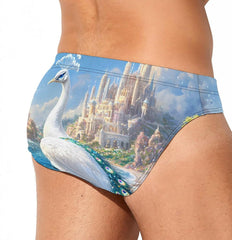 Beach White Peacock Men's Swimsuit Brief Beach Shorts Bikini Swimwear Sexy Swimming Trunks